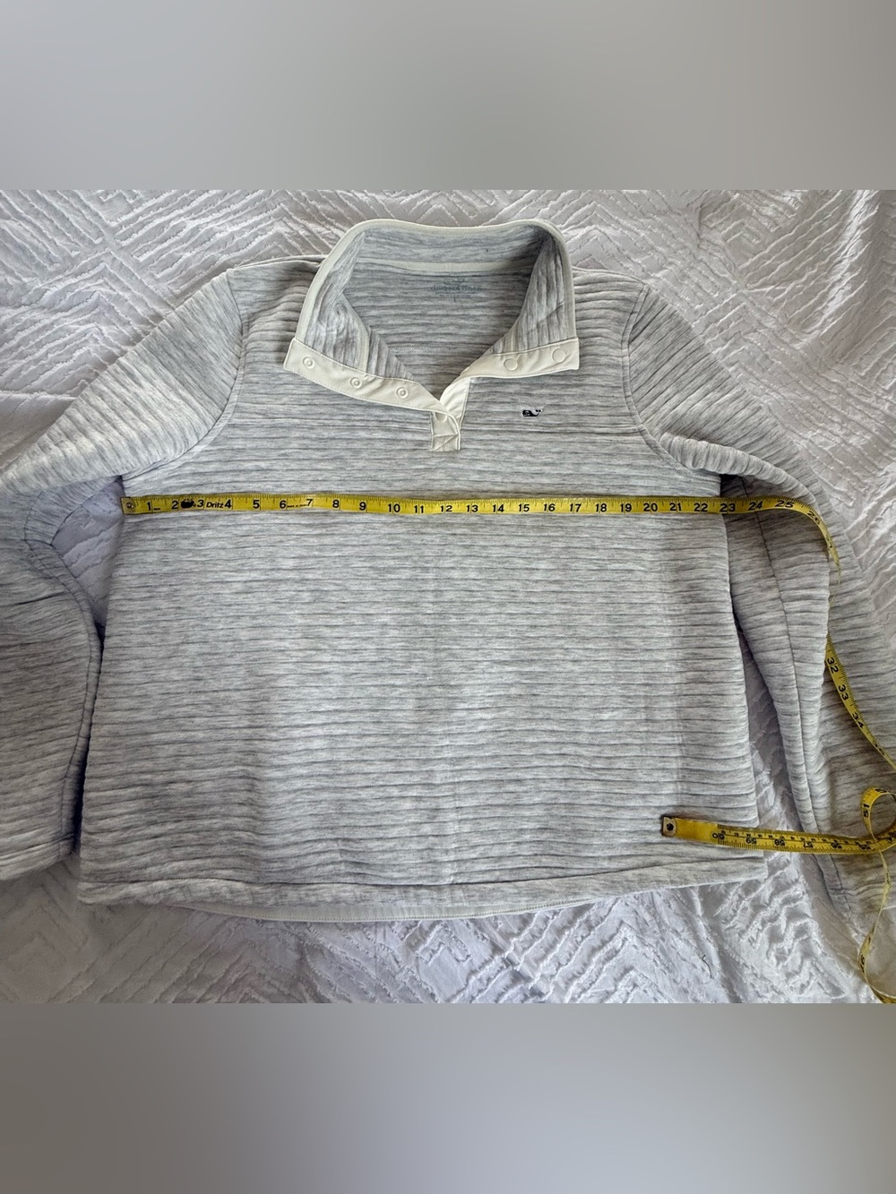 Vineyard Vines Light Gray Striped Snap-Collar Pullover Sweatshirt